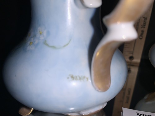 Ceramic BLUE FLORAL Gold Footed SUGAR SHAKER CREAMER Vintage - Picture 5 of 7