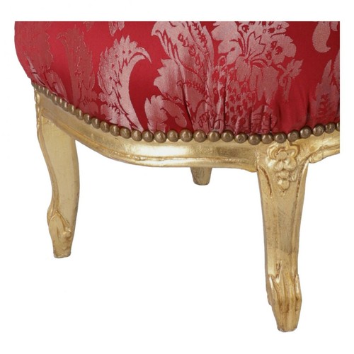 Puf Reposapiés Taburete Hoja Oro Madera Y Tejido Rojo De Matrimonio - Imagen 2 de 4