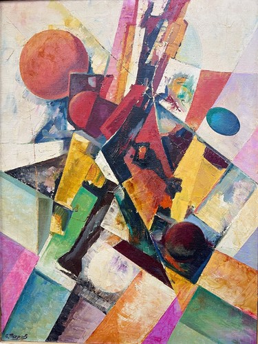 MCM Russian S.Petrov Modernist Abstract Constructivism Oil Painting The Universe - Bild 2 von 8