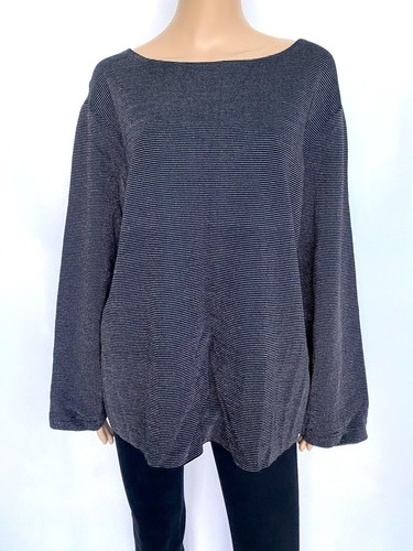 NWT NEW LAFAYETTE 148 Plus Sz 3X Black Silver Metallic Pullover Sweater Knit Top - Picture 1 of 9