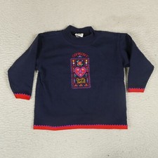 Vintage OshKosh B'gosh Sweater Girls Size 4 Navy Blue Pullover Country Festival