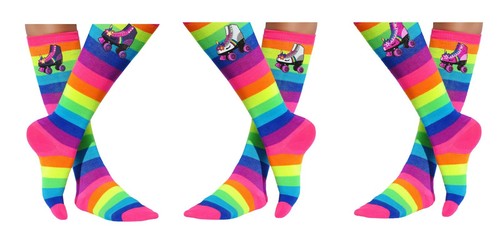 Roller Skating Unicorn Socks Rainbow Knee High Leggings Derby Glow Skate Party - Picture 11 of 11