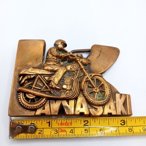 Kawasaki Cycle Belt Buckle Vintage Motorcycle Bike Rider 1970s Collectible - Picture 10 of 11