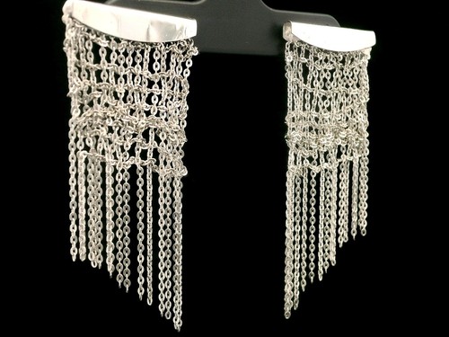 Solid 14k White Gold Mesh Dangle Chandelier Dangle Earrings w/ Butterfly Backs - Picture 6 of 8
