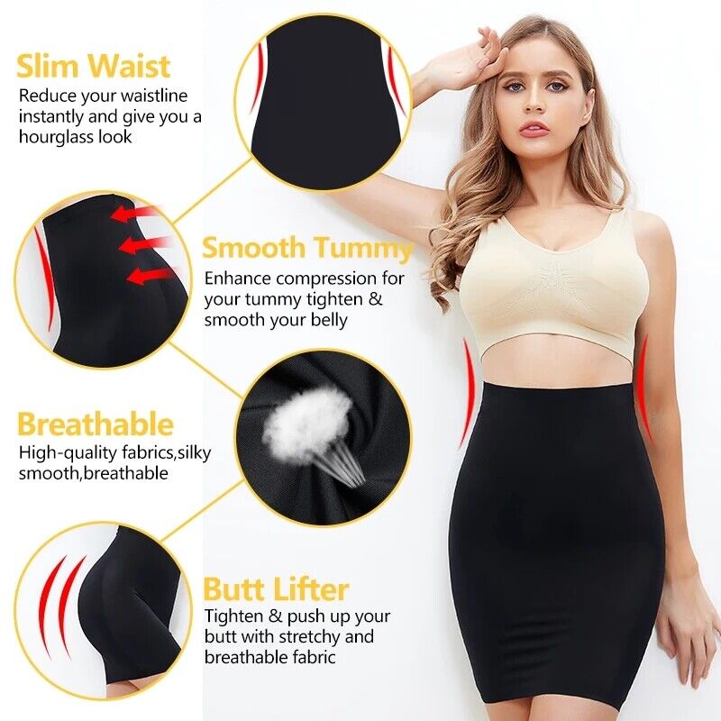 Women High Waisted Shapewear Half Slips Tummy Control Skirt