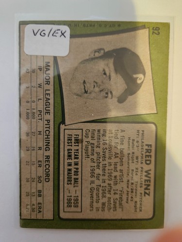 1971 TOPPS FRED WENZ #92 VG/EX COMBINED SHIPPING - Picture 2 of 2