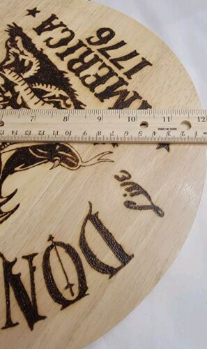 12" *Don't Tread On Me* Round Handmade Wall Plaque Wood-Burning Rustic - Picture 4 of 5
