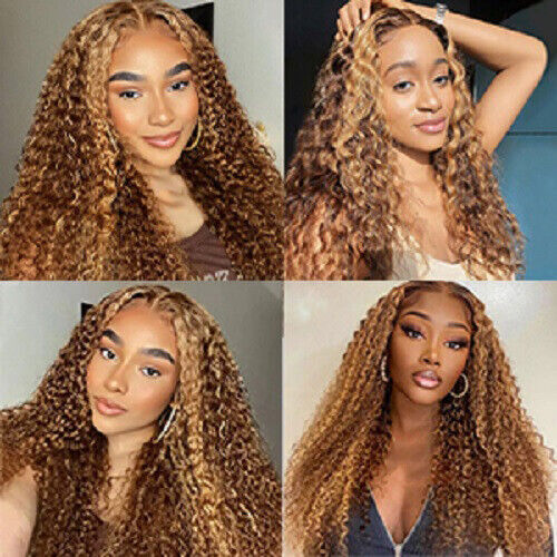 Highlight 13x4 Lace Front Wigs Human Hair 5/27 Curly Honey Blonde Ombre Wig - Picture 6 of 8