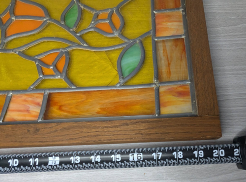 Floral Tulip Motif Wooden Framed Stained Glass Panel 20" x 14.5" - Picture 10 of 13