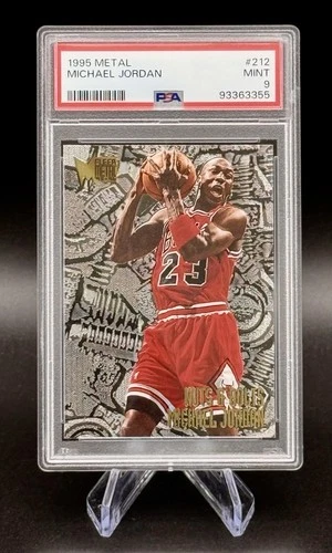 Michael Jordan Metal MJ Basketball Card Chicago Bull Nuts Bolts 1995 PSA 9