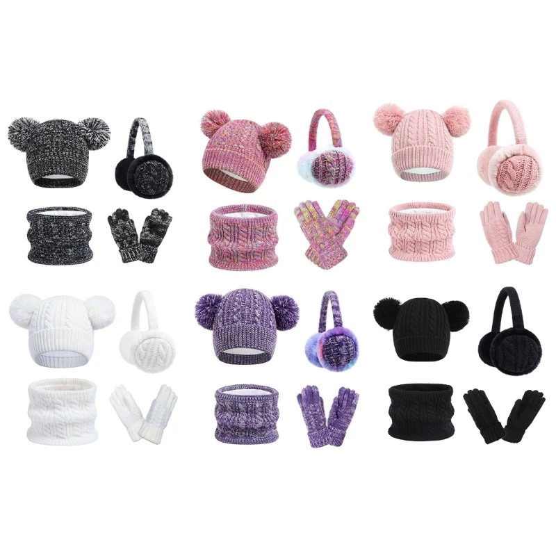 Youth Winter Warm Set Kids Hat Scarf Gloves Earmuffs set Present for Outdoor Fun