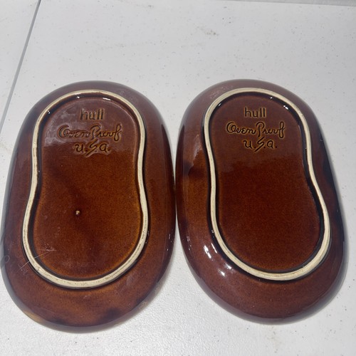 Hull Pottery USA Bowls & Snack Plates Set Of 4 Total Brown Drip Chilli Soup - Picture 7 of 12