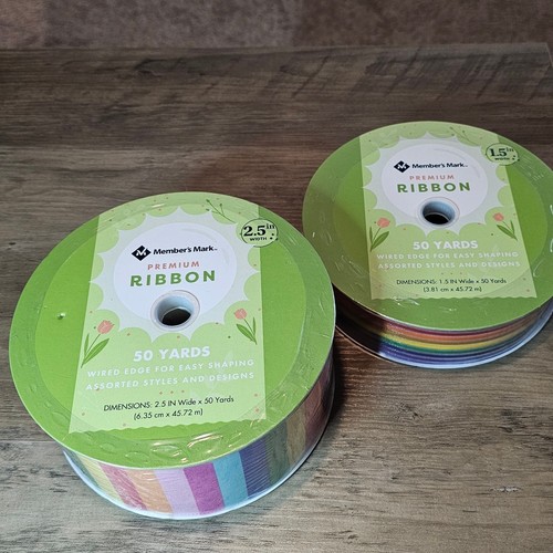 Member's Mark Premium Ribbon 50 Yards Wired Edge 2.5" 1.5" x2 Rainbow Colorful B - Picture 5 of 8