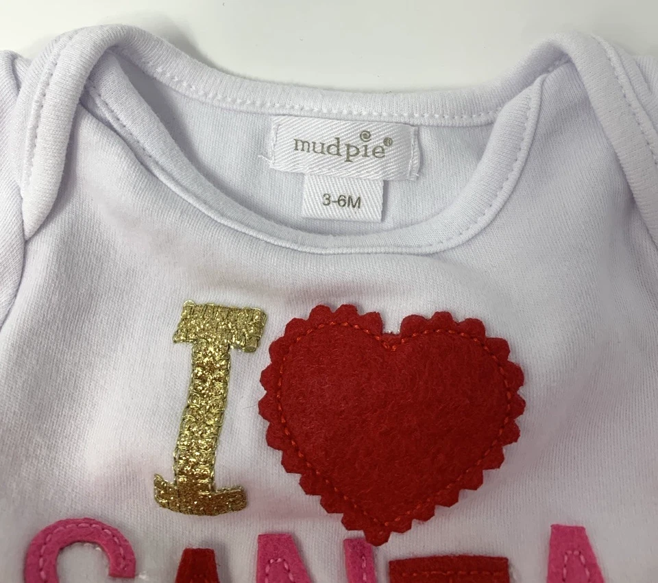 Macacão Tutu Natal Coração Vermelho Natal Mud Pie Meninas 3-6 Meses Branco I Love Santa - Imagem 4 de 4
