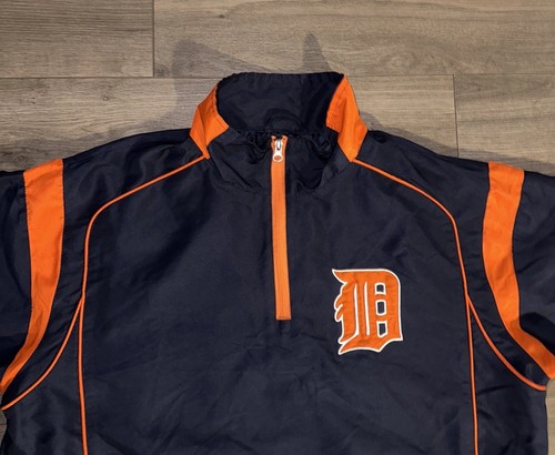 Vintage Retro MLB Detroit Tigers 1/4 Zip Windbreaker Jacket Mens M Medium Blue - Picture 8 of 18