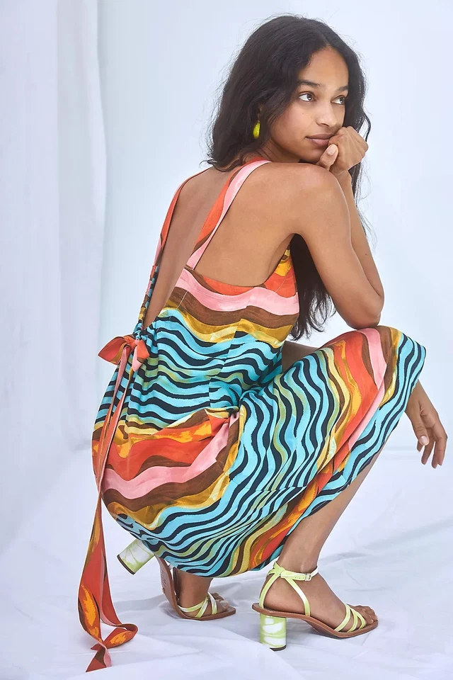 ANTHROPOLOGIE $278 Vestido Corey Lynn Calter Waves Ecovero Halter Midi Talla XS Foto 3 de 4