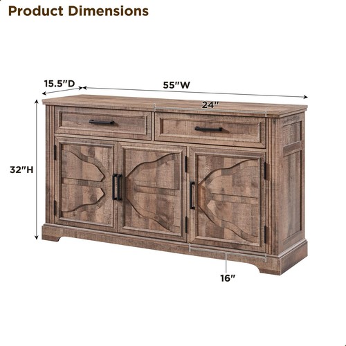 55" Large Buffet Sideboard Cabinet with 3 Doors and 2 Drawers, Buffet Table C... - Picture 7 of 7