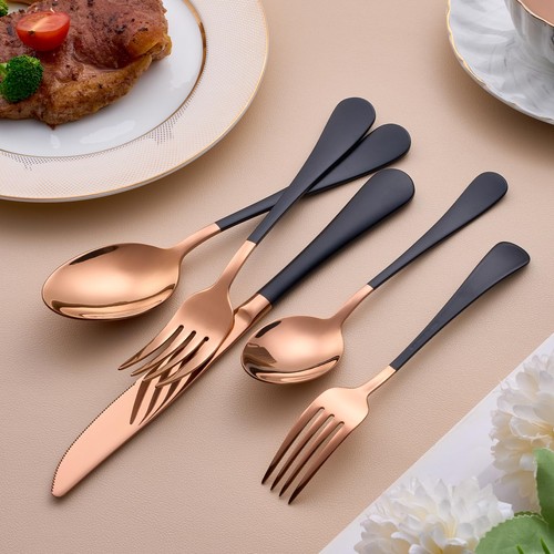 20-teiliges Roségold und Schwarz Silberbesteck Set für 4 - 18/0 Edelstahl Flach... - Bild 6 von 9