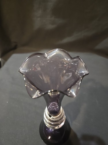 Vintage Amethyst Art Glass Vase w/Applied Spiral Hand Blown 8" - Picture 6 of 11