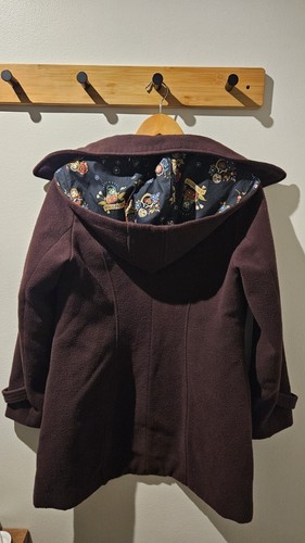 Dangerfield Women's Peacoat Dark Purple With Russian Doll Pattern Lining Size 8 - Picture 2 of 5