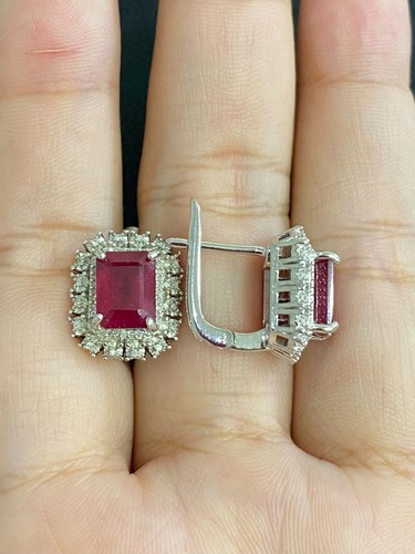 NATURAL RUBY 9X7 NATURAL DIAMOND STERLING SILVER 925 RING EARRING - 第 6/13 張圖片