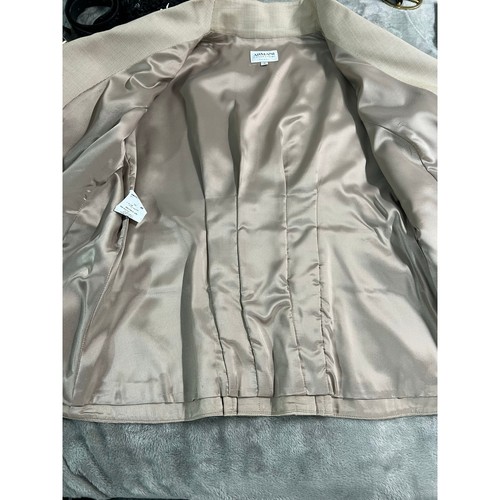 Armani Collezioni Vintage Y2K Crosshatch Gaberdine Tan Belted Jacket Women's 10 - Picture 14 of 16