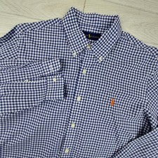 Ralph Lauren Shirt Mens Large Button Down Blue Gingham Check Cotton Preppy Dad