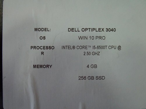 Dell Optiplex 3040M Intel Core i5-6500T 2.50GHz 4GB 256GB HDD W10 Mini PC (V1169 - Bild 7 von 7