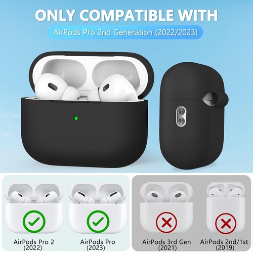 für AirPods Pro 2 Hülle 2022/2023 mit Reinigungsset, weiches Silikon A - Schwarz - Bild 2 von 6