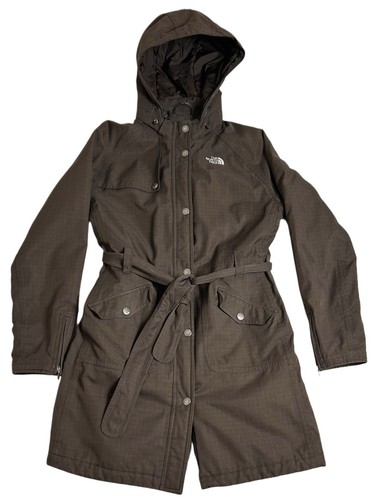 The North Face Jacket Women’s Medium Brown Long Belted Rain Zip Pockets Hyvent