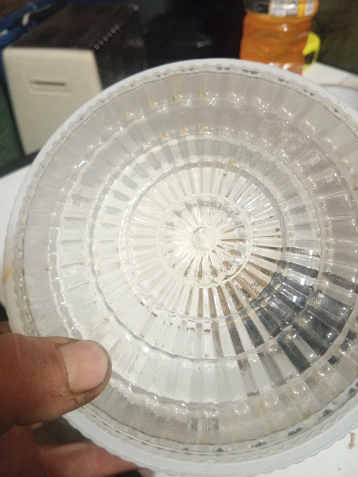 VTG interior Deco Ceiling Light Clear Textured White Glass Fixture. §* - Image 2 of 4