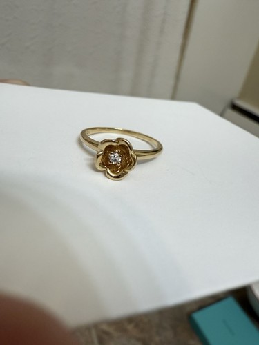 14k Yellow Gold Vintage Buttercup Flower Ring With Diamond - Size 6 - Picture 5 of 5