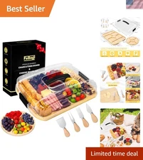 Bamboo Charcuterie Board Gift Set - 7 Compartment Serving Tray with Accessories