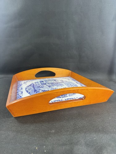 Spode Blue Italian ~14.5” ~Wood Tote Tray with 4 Inserts~Tag on back~Perfect - Picture 11 of 23