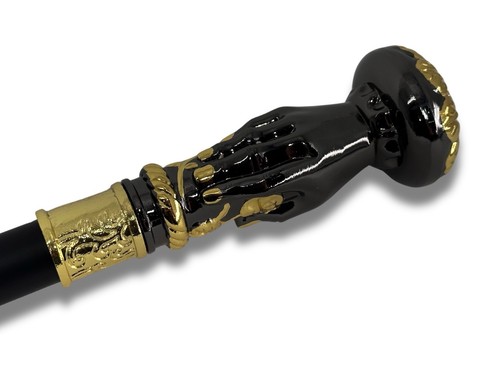 Men’s Fashion Cane 36” Luxury Golden Black Hand Flower Walking Stick New - Picture 7 of 11
