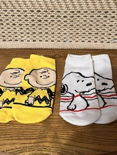 Charlie Brown & Snoopy! Ankle Socks One Size Peanuts! 2 Pair No Show 2024