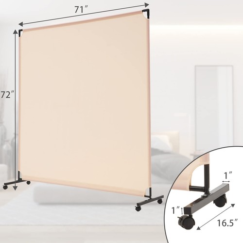 6FT Single Panel Rolling Room Divider, Partition Privacy Screens with Wheels,... - Picture 5 of 7