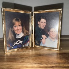 Vintage Ornate Gold Tone Metal Brass Bi-Fold 2.5 X 3.5x5" Hinged Picture Frame