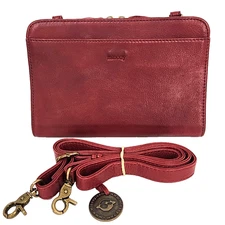 Minooy Bali Leather Crossbody Wallet Handbag Purse Red Organizer Travel RFID