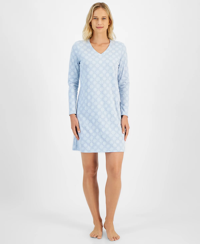 Charter Club Damen Schlafshirt X-Small blau mit Schneeflockenmuster Langarm NEU
