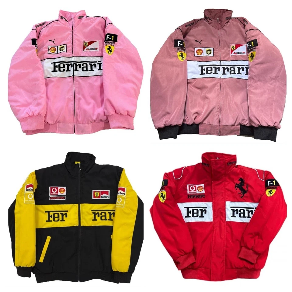 Unisex F1 Ferrari Team Racing Embroidery Cotton Padded Zip Jacket - Image 3 of 4