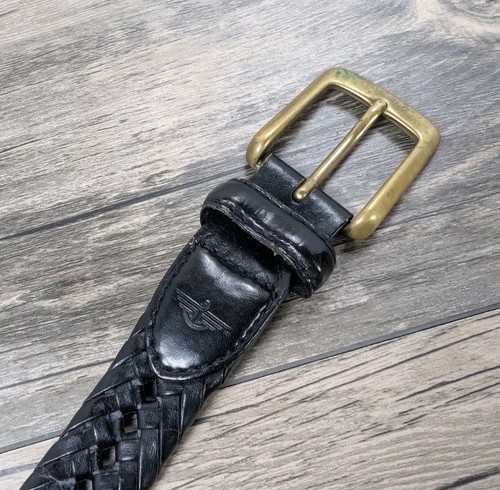 Vtg Dockers Mens 42/105 Black Leather Woven Braided Belt Adjustable Metal Buckle - Picture 3 of 8