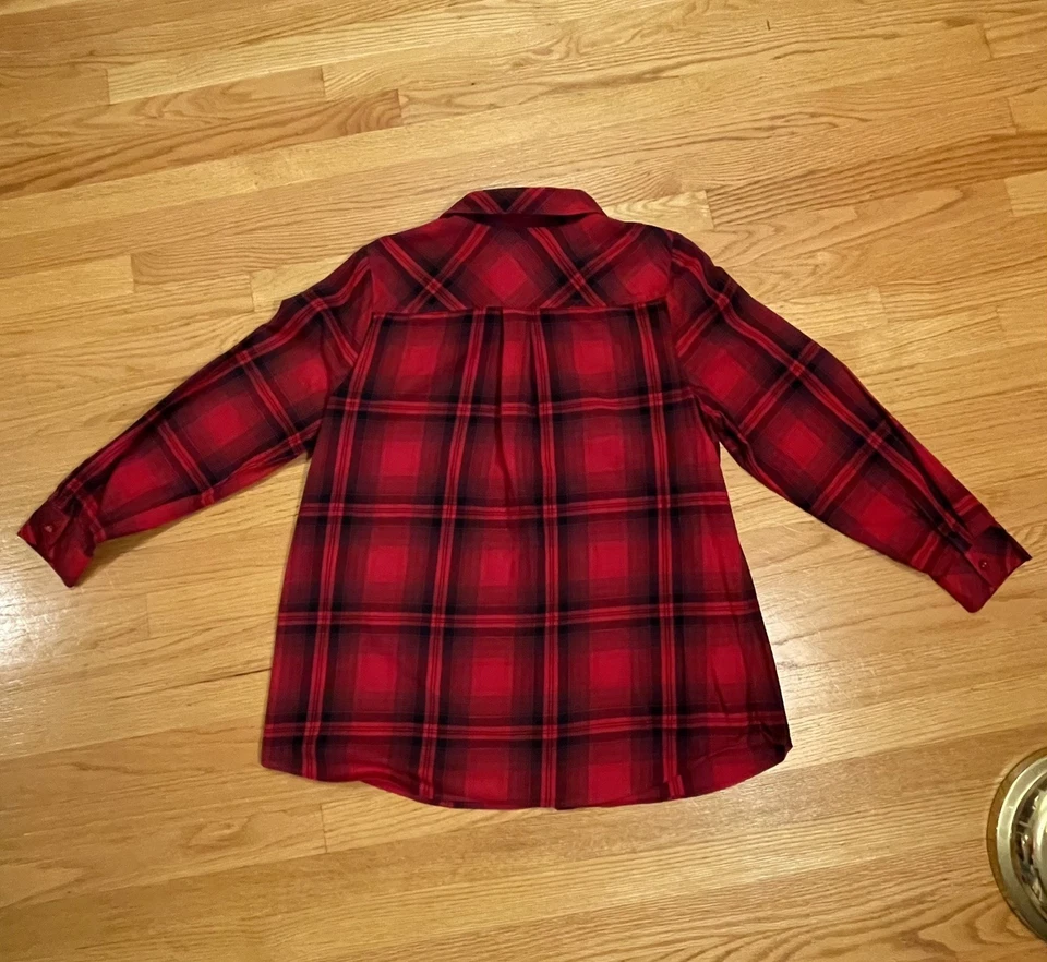 Denim & Co. Camisa a Cuadros Larga Slv Botón Cuello Frontal-Rojo Manzana-L-A296210 Foto 2 de 4