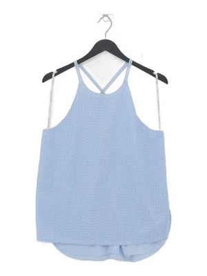 Halston Damen Top S Blau 100% Polyester Ärmellos Rundhals Basic