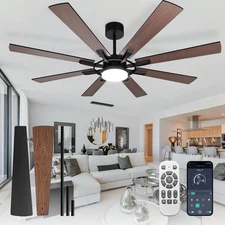 72-Inch Ceiling Fan with Light: Modern 8-Blade Walnut and Black Indoor Outdoo...