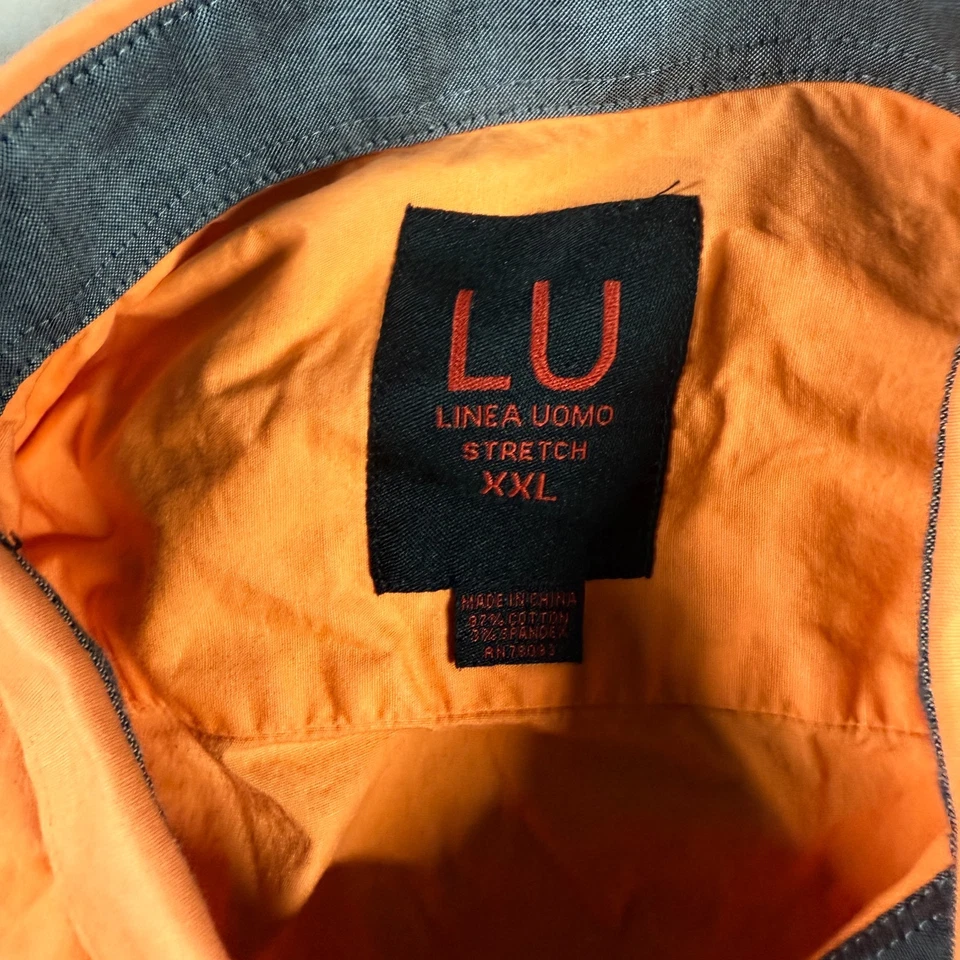 Linea Uomo Stretch Mens Short Sleeve Button Up Shirt Orange Size XXL - Image 4 of 4