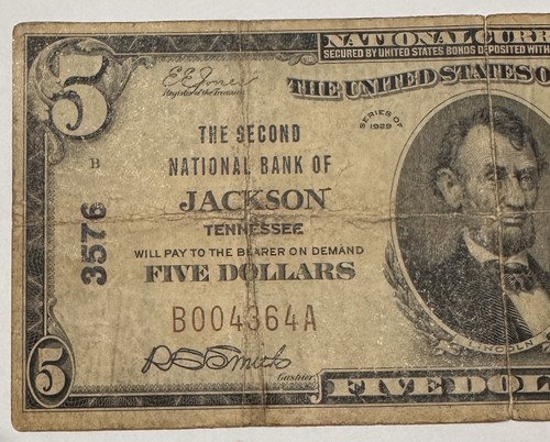 1929 Type 1 $5 Second NB Jackson Tennessee TN - Picture 3 of 6