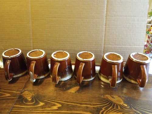Vintage MCM McCoy Brown Pottery Drip Glaze Coffee Mugs Cup Lot of 6 D Handle USA
