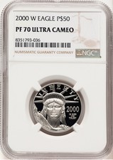2000-W Proof Platinum Eagle 1/2 oz Brown Label NGC PF70 1892.88 per troy oz