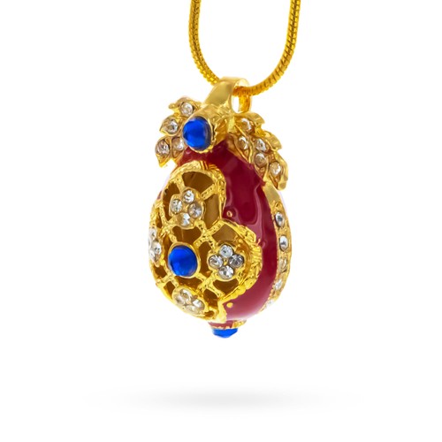 Red Enamel Cut Out Royal Egg Pendant Necklace - Picture 2 of 5